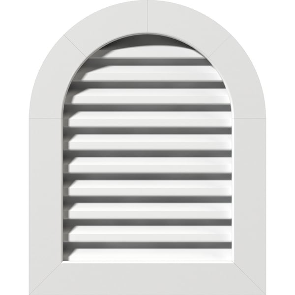 Ekena Millwork Round Top Gable Vent Functional, PVC Gable Vent w/ 1" x 4" Flat Trim Frame, 18"W x 20"H GVPRT18X2001FUN - main